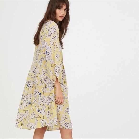 ANNA GLOVER x H&M Yellow Floral Print Midi Dress Size 4 Long Sleeve - Picture 2 of 9